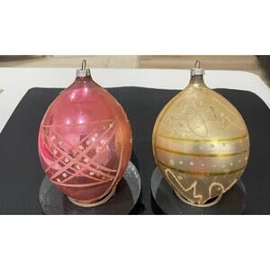 Vintage Marked Germany on Original Caps Mercury Glass 5" Ornaments Pink &‎ Gold